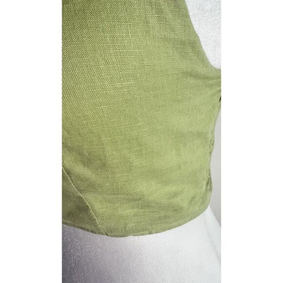 The Editors Markets Womens Linen Green Smocked Zip Halter Crop Top Sz 8 - Picture 6 of 10